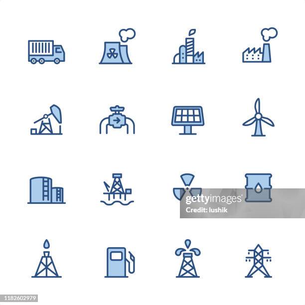 industry - pixel perfect blue outline icons - oil pipeline truck stock illustrations
