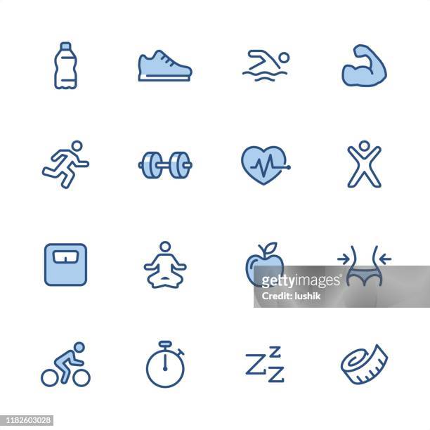 fitness - pixel perfect blaue umrisssymbole - aquagym stock-grafiken, -clipart, -cartoons und -symbole