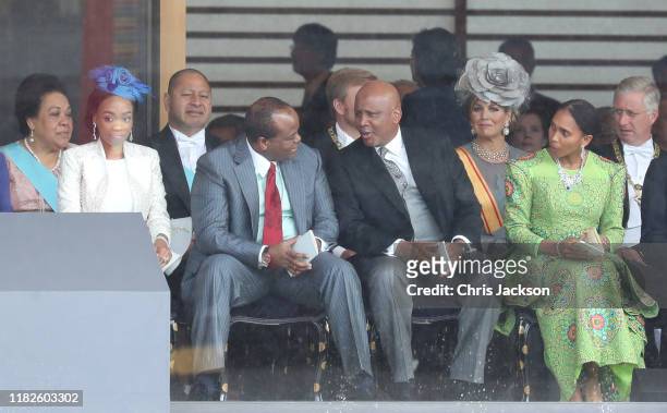 King Letsie III of Lesotho and Queen 'Masenate Mohato Seeiso attend the Enthronement Ceremony of Emperor Naruhito at the Imperial Palace on October...