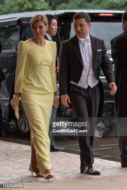 President Volodymyr Zelensky of Ukraine and his wife Olena Zelenska attend the Enthronement Ceremony Of Emperor Naruhito of Japan at the Imperial...