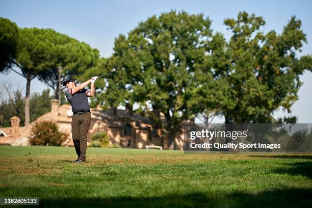 Eddie Pepperell of England in action during Day fourth of the Italian Open at Olgiata Golf Club on October 13, 2019 in Rome, Italy.