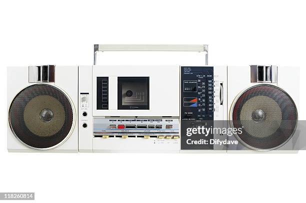 retro-weiß radio kassette machine - stereoanlage stock-fotos und bilder