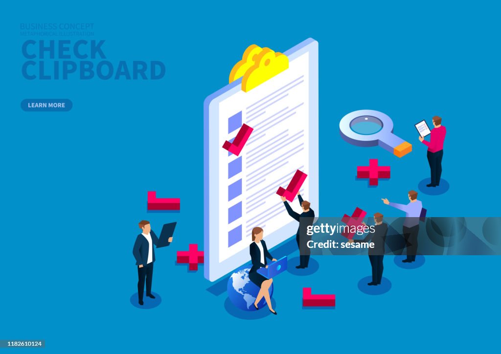 Business team checking clipboard list