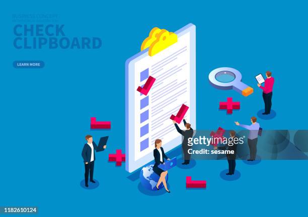 business team checking clipboard list - liso stock illustrations
