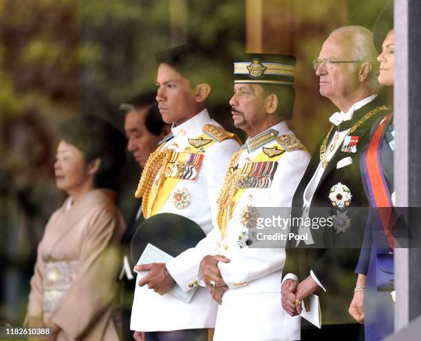 Swedish King Carl XVI Gustaf attend the enthronement ceremony of Japanese Emperor Naruhito proclaiming his enthronement with Brunei's Sultan Hassanal...