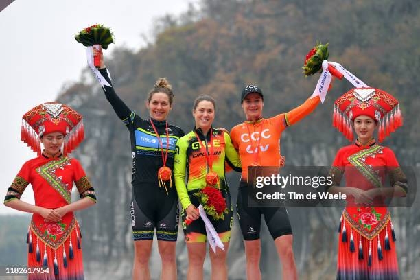Podium / Alison Jackson of Canada and Team TIBCO - Silicon Valley Bank / Chloe Hosking of Australia and Team Ale Cipollini / Marianne Vos of...