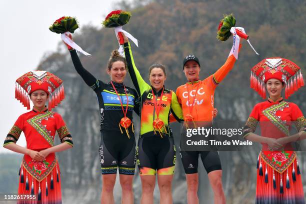 Podium / Alison Jackson of Canada and Team TIBCO - Silicon Valley Bank / Chloe Hosking of Australia and Team Ale Cipollini / Marianne Vos of...