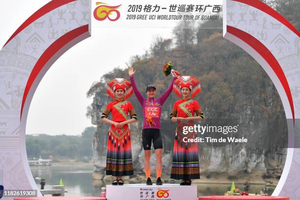 Podium / Marianne Vos of Netherlands and Team CCC - Liv UCI Leader Jersey / Celebration / Miss / Hostess / during the 3rd Tour of Guangxi 2019,...