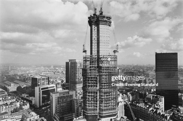 The exterior of the National Westminster Bank under construction in Bishopsgate, London, UK, 14th February 1977.