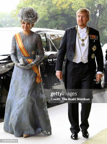 King Willem-Alexander of Netherlands and Queen Maxima of Netherlands are seen on arrival to attend the enthronement ceremony of Japanese Emperor...