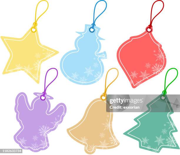 illustrazioni stock, clip art, cartoni animati e icone di tendenza di etichette dei prezzi di natale - pendants