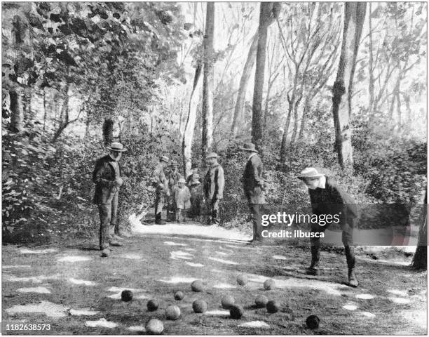 antique illustration: playing boules - bocce ball stock illustrations