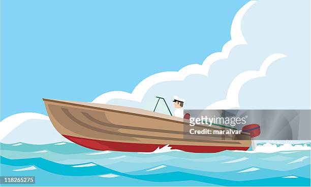 illustrazioni stock, clip art, cartoni animati e icone di tendenza di barca a motore - motorboat