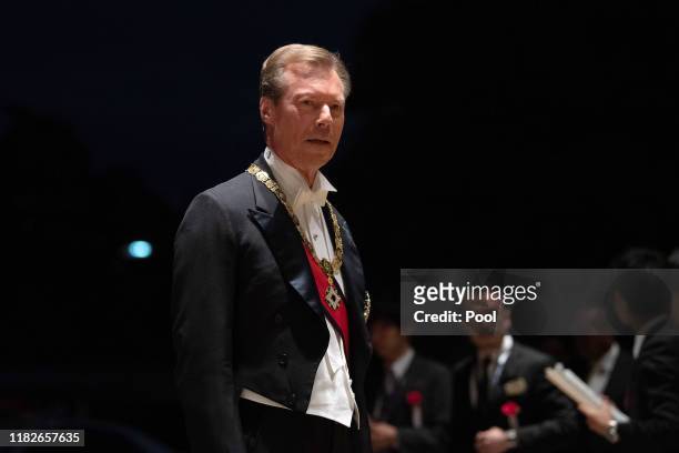Grand Duke Henri of Luxembourg arrives at the Imperial Palace for the Court Banquets after the Ceremony of the Enthronement of Emperor Naruhito on...