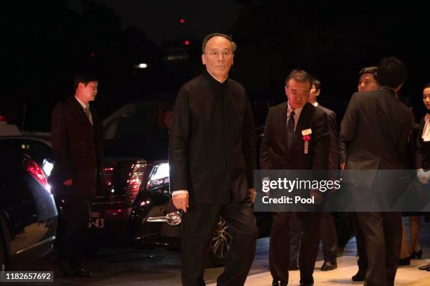 Chinese Vice President Wang Qishan arrives at the Imperial Palace for the Court Banquets after the Ceremony of the Enthronement of Emperor Naruhito...