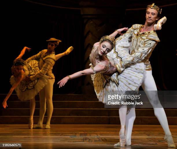 Sarah Lamb as Raymonda and Vadim Muntagirov with artists of the company in The Royal Ballet's production of Rudolf Nureyev's Raymonda Act IIII at The...