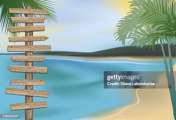 beach directional sign - pole stock illustrations