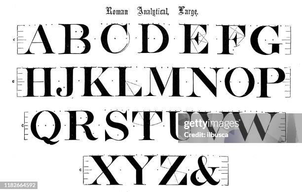 antique original typescript font alphabet: roman analytical large - antique font stock illustrations