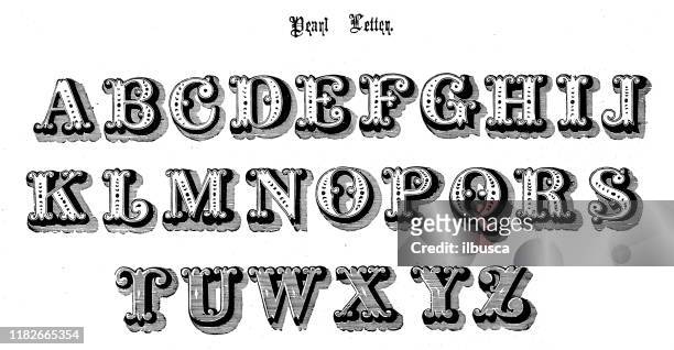 antique original typescript font alphabet: pearl letter - oyster pearl stock illustrations