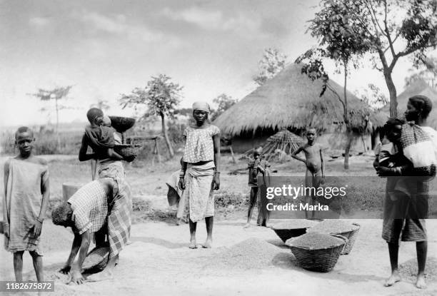 Africa, Guinea Bissau, a former Portuguese Guinea, indigenous life in the village, 1930.