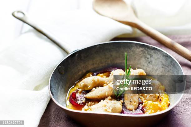 Saracen Gnocchi, chickpeas , onion pumpkin sauce.