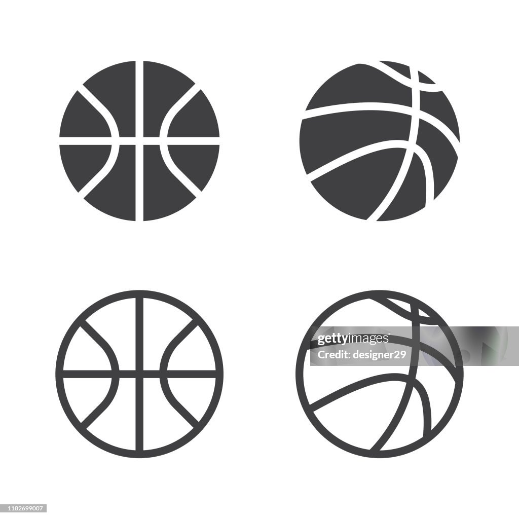 Vector Basketball Ball Icon Set Isolated on White Background.