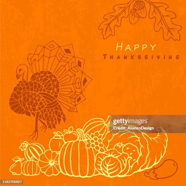 thanksgiving und herbst-design - füllhorn stock-grafiken, -clipart, -cartoons und -symbole