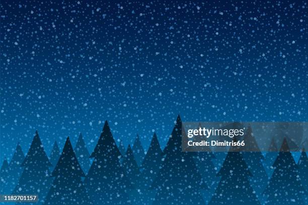 降雪 - 落雪とモミの木と静かなクリスマスシーン - 空気感点のイラスト素材／クリップアート素材／マンガ素材／アイコン素材