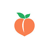 Peach icon. Orange fruit. Vector logo.