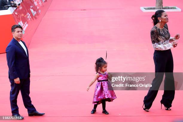 Oscar Generale, Denny Mendez and India Nayara Generale attend the red carpet during the 14th Rome Film Festival on October 22, 2019 in Rome, Italy.