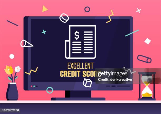 vector web banner design for excellent credit score - credit_rating stock illustrations