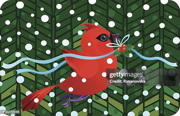 christmas cardinal - cardinal flying stock illustrations