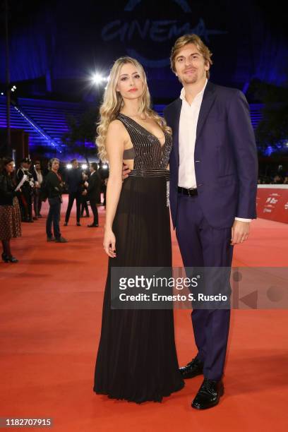 Martina Stella and Andrea Manfredonia attend the red carpet of the movie "Judy" during the 14th Rome Film Festival on October 22, 2019 in Rome, Italy.