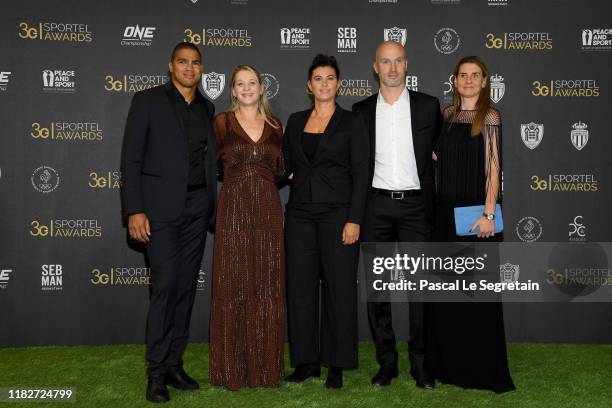 Daniel Narcisse, his wife Emmanuelle, Valerie Nicolas, Thierry Omeyer and Laurence Omeyer attend the SPORTEL Monaco Sports Media & Media Convention...