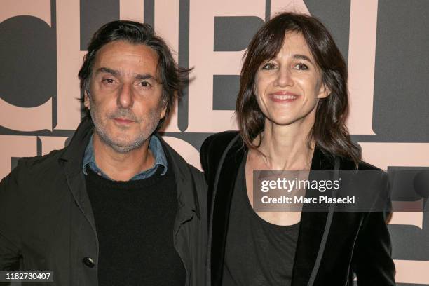 Director Yvan Attal and actress Charlotte Gainsbourg attend the "Mon Chien Stupide" premiere at UGC Normandie on October 22, 2019 in Paris, France.