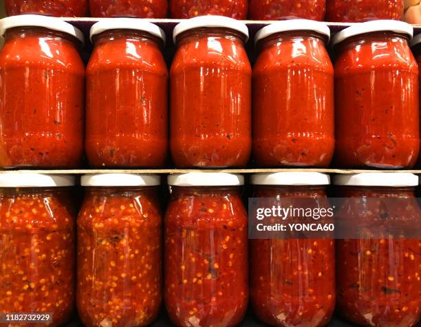 tomato paste in jars - sauce tomate stock pictures, royalty-free photos & images