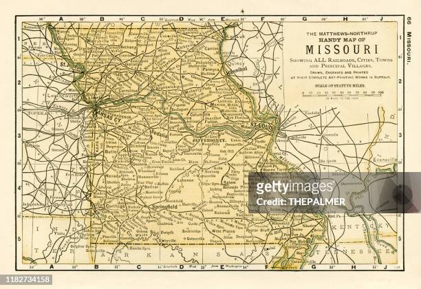 missouri map 1898 - missouri map stock illustrations