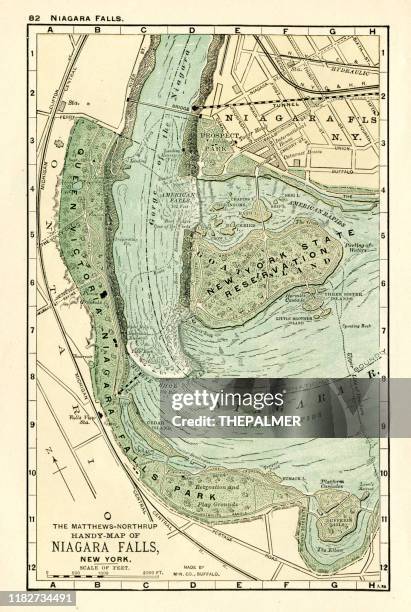 niagara falls usa map 1898 - niagara falls stock illustrations