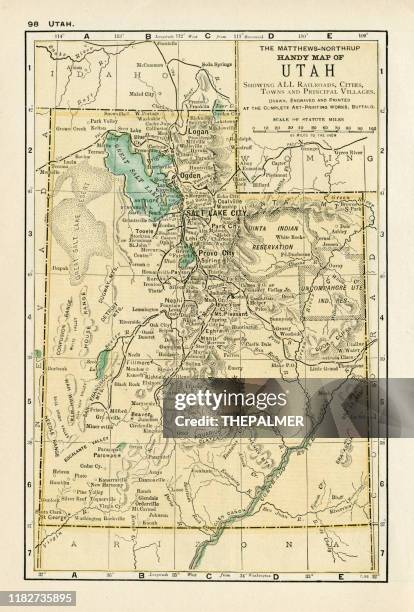 stockillustraties, clipart, cartoons en iconen met utah kaart 1898 - utah