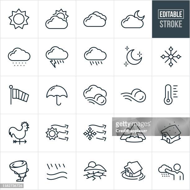 wetter dünne linie icons - editable stroke - storm stock-grafiken, -clipart, -cartoons und -symbole