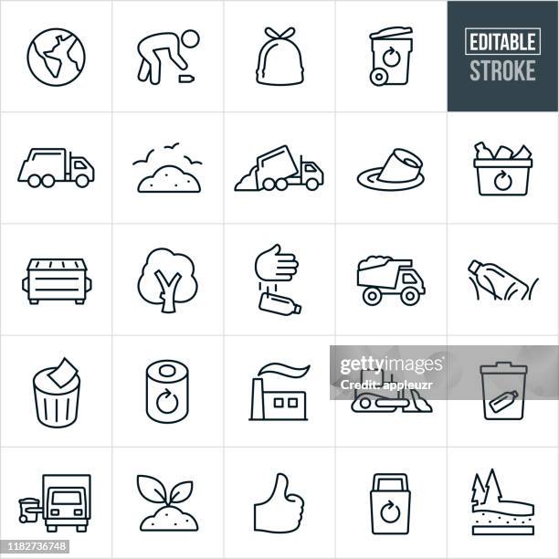 garbage and recycle thin line icons - editable stroke - truck trash can stock illustrations