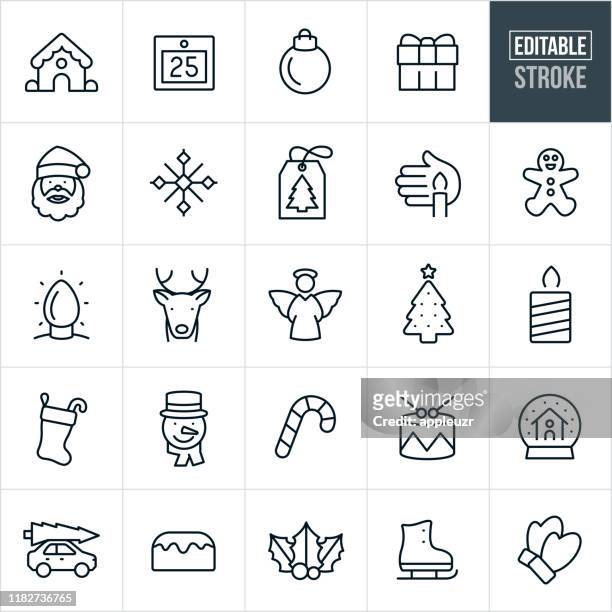 weihnachten dünne linie icons - editierbare strich - lichterkette dekoration stock-grafiken, -clipart, -cartoons und -symbole