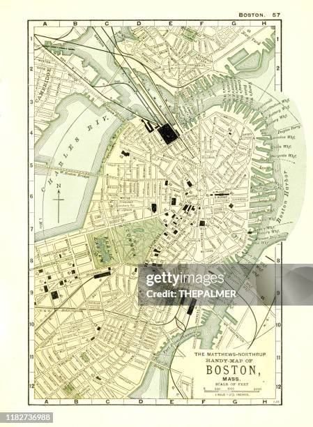 boston massachusetts map 1898 - boston massachusetts map stock illustrations