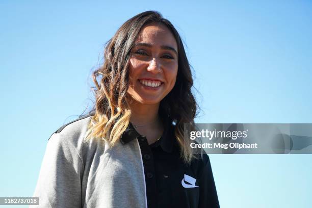 Gymnast Katelyn Ohashi poses for a photo at the espnW Women + Sports Summit held at The Resort at Pelican Hill on October 22, 2019 in Newport Beach,...