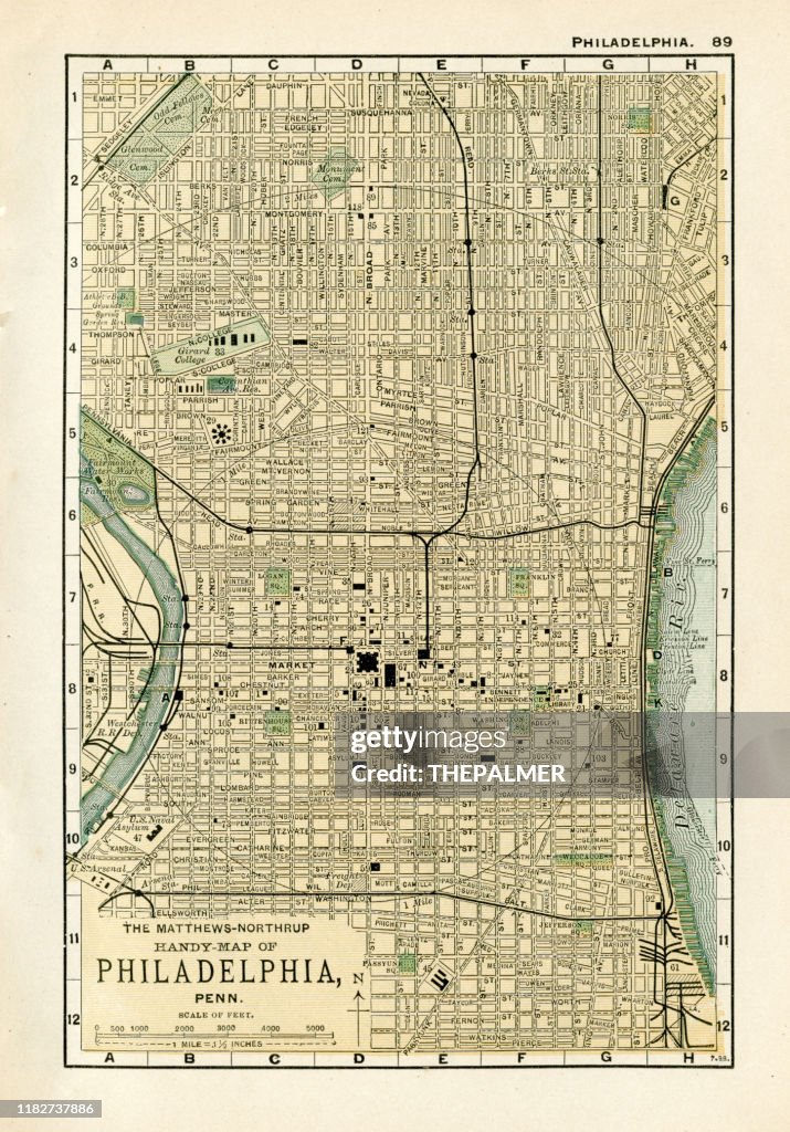 Carte de Philadelphie Penn USA 1898