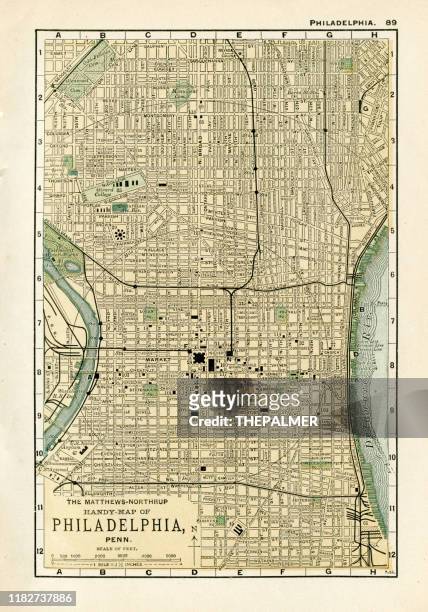 philadelphia penn usa map 1898 - philadelphia pennsylvania map stock illustrations