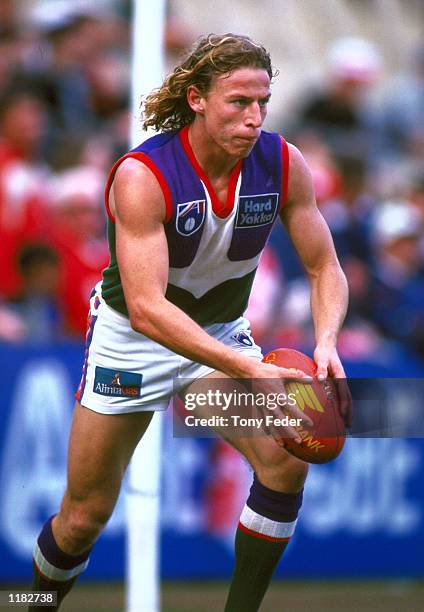 Shaun McManus of Fremantle in action, in the match between the Sydney Swans and the Fremantle Dockers, during round 21 of the AFL season, played at...