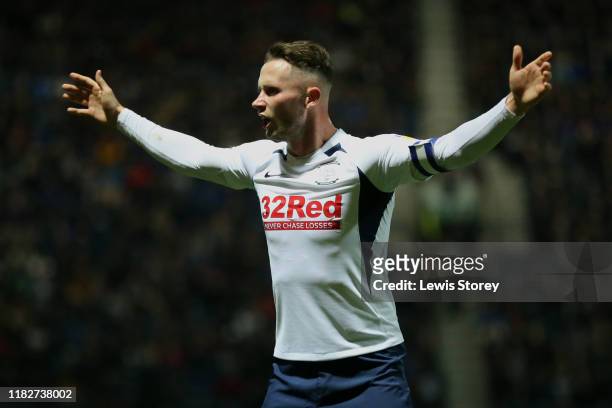 Alan Browne of Preston North End reacts during the Sky Bet Championship match between Preston North End and Leeds United at Deepdale on October 22,...