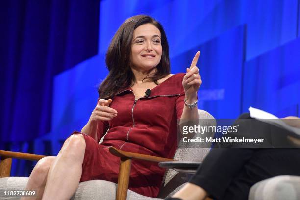 Sheryl Sandberg, COO of Facebook speaks onstage during 'Putting a Best Facebook Forward' at Vanity Fair's 6th Annual New Establishment Summit at...