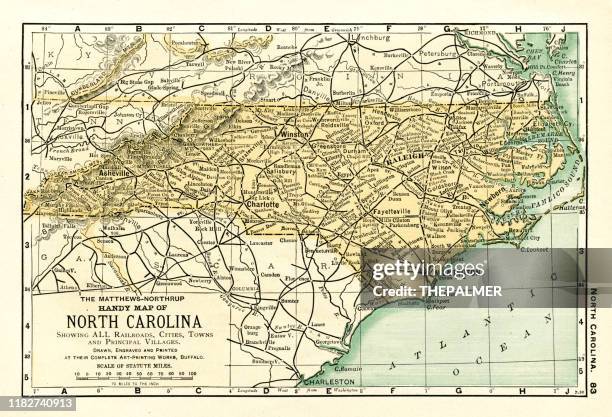 stockillustraties, clipart, cartoons en iconen met north carolina usa kaart 1898 - wilmington north carolina